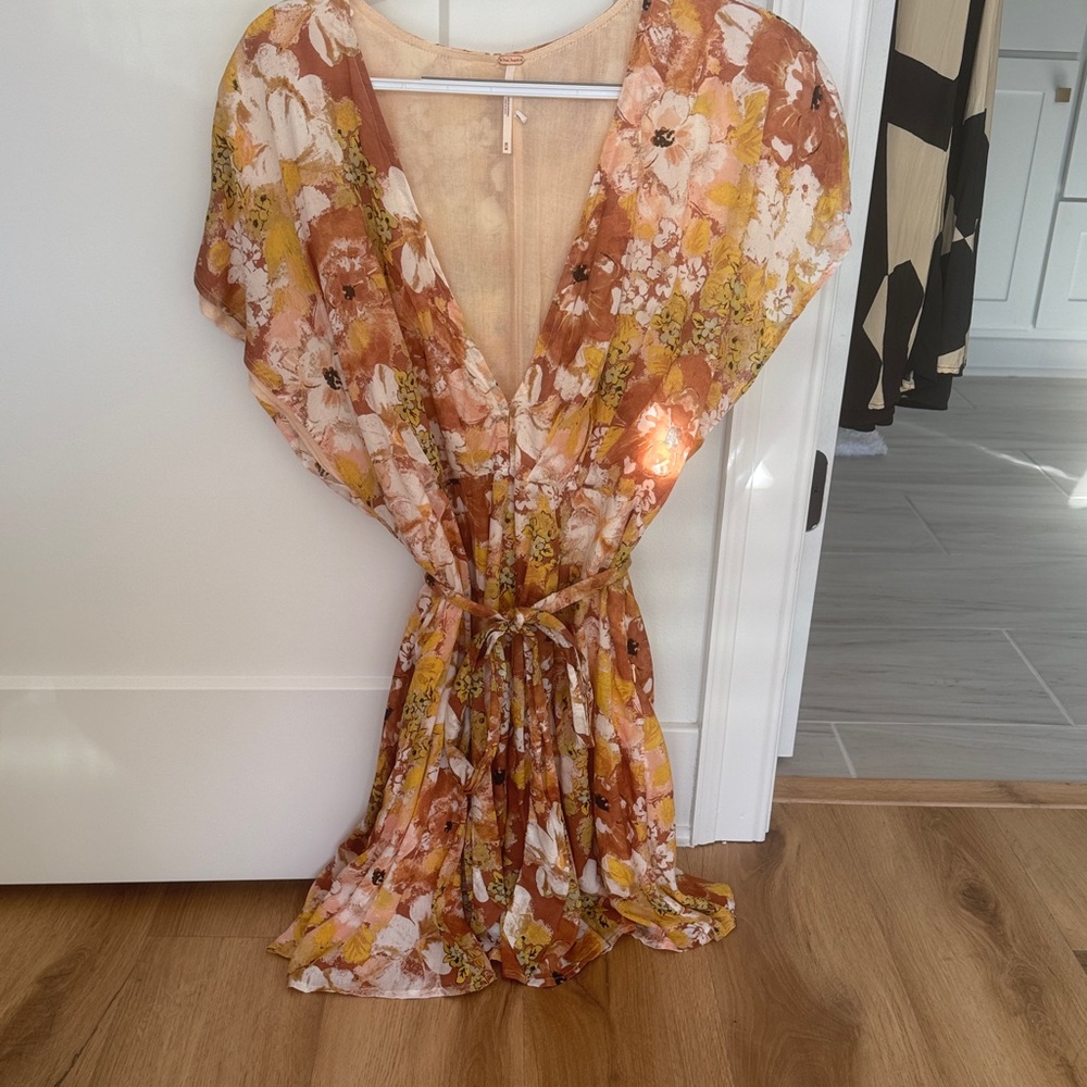 Free People Floral Mini Dress in Orange and Yellow